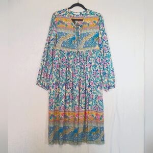 NWT Floral Multicolor Maxi Dress Cottage, Boho, Fairy Sz Medium.